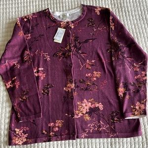 Christopher & Banks sweater - NWT - size L - plum cardigan with floral design